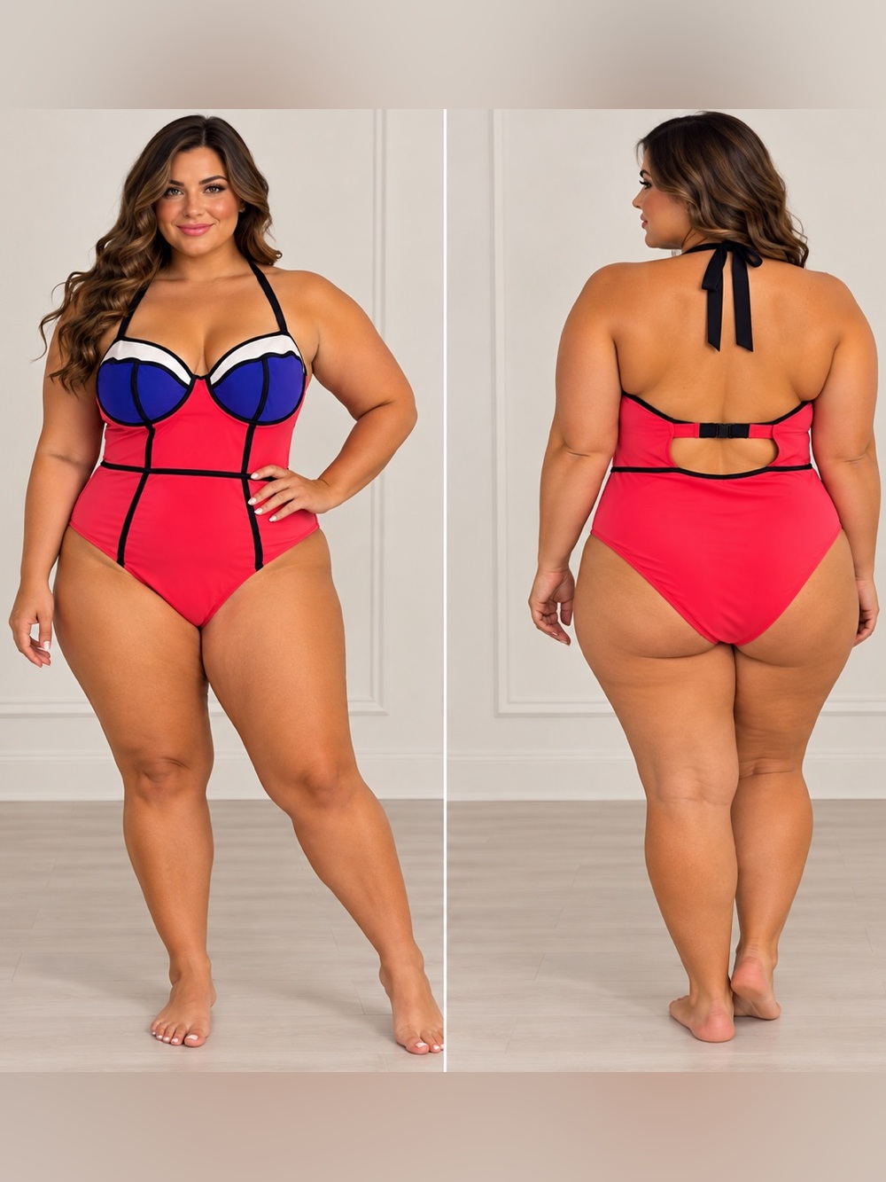 Simply Yours by Simply Be lined piping swim suit